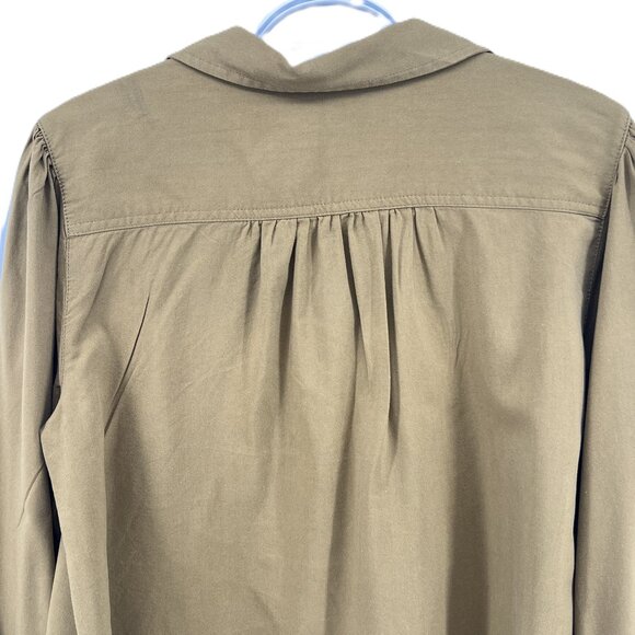 Joe Fresh Size L Cotton Blend khaki Button-Up Shirt Coastal Grandmother, Normcor - Picture 5 of 9